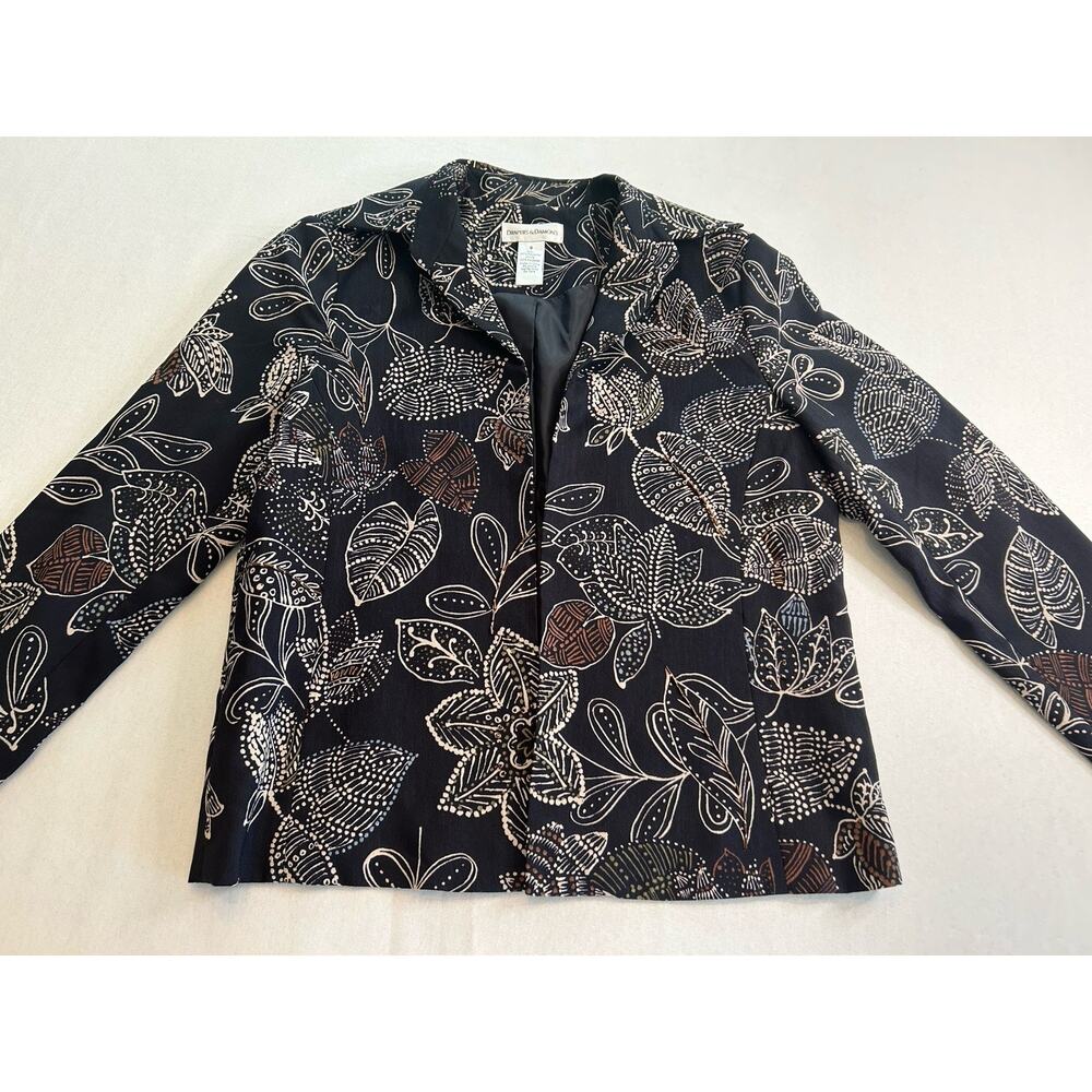 Draper's and Damon's Open Front Jacket Black Multicolor Lined Sz 8 Embroidered‎